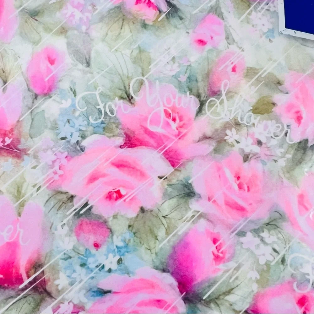 Vintage New Old Stock Hallmark Pink Floral For Your Shower Gift Wrap Sheets